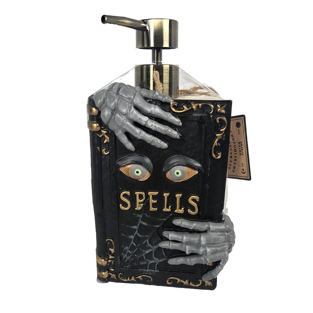 Spell Book Soap Dispenser Skeleton Hands Eyes Gothic Halloween Decor 8 Inch